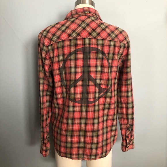 Junk Food Peace Sign Orange Flannel Button Up - Picture 2 of 9